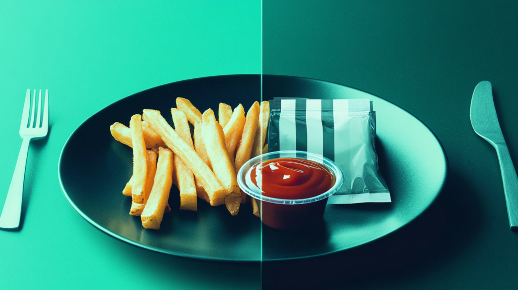 Plastikfreie Ketchup und Mayo Verpackung